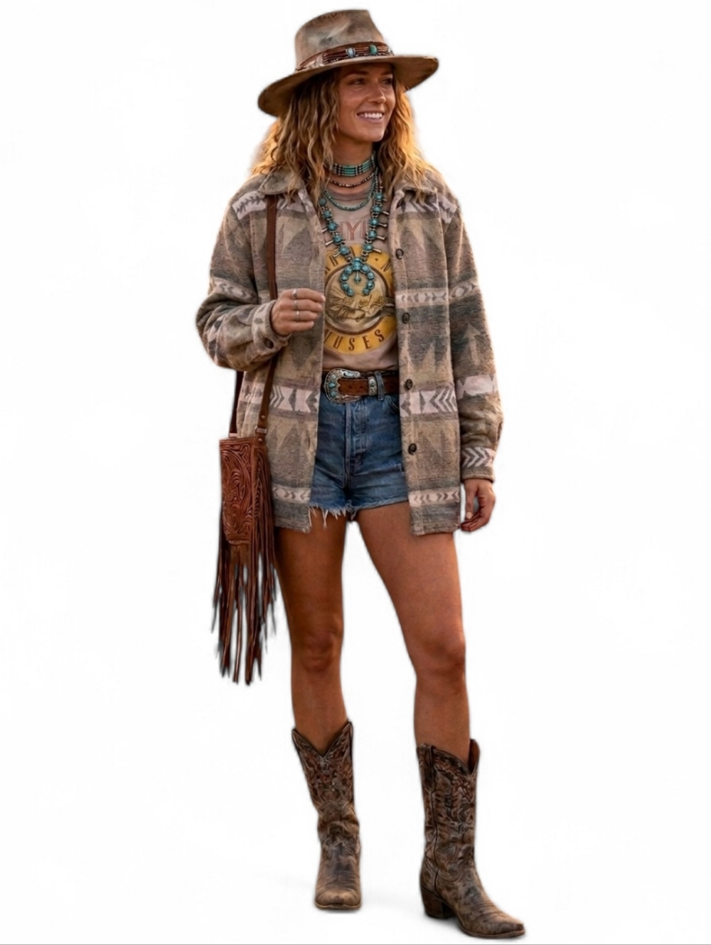 BB Dakota Steve Madden Southwestern Aztec Festival Jacket Shacket Tan SZ M